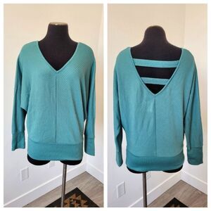 JustBe Green Ribbed Casual Shirt Top Strappy Cozy Gypsy Loungewear Soft Girl 1X